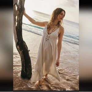 Free People White Crochet Top Maxi Dress, Size Large
